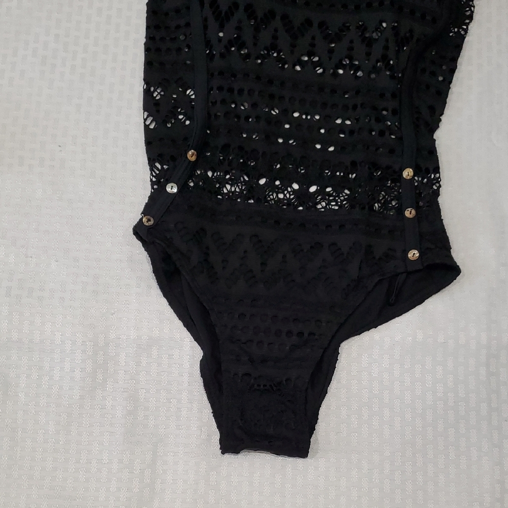 Beam Nwot Black Textured Crochet One Piece Bodysuit/swim Sz M - Picture 2 of 13